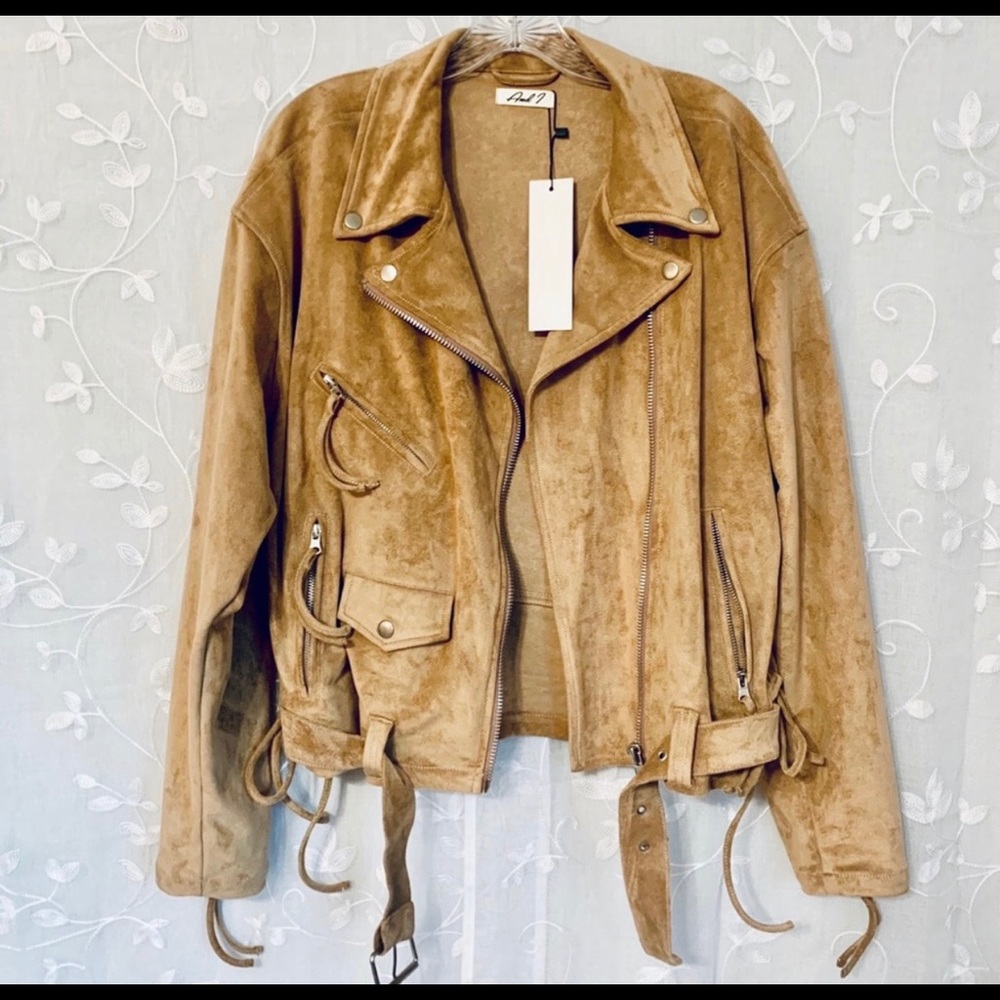 Caramel Moto Jacket Suede Belted